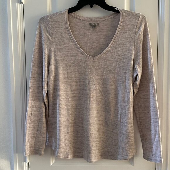 Falls Creek Womens Long Sleeve Beige V-Neck Top L - Picture 1 of 5